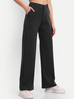 BROADSTAR - Women Dark Grey Solid Regular Fit Trouser