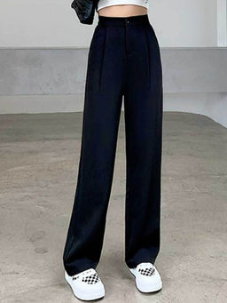 BROADSTAR - Women Black Solid High-Rise Parallel Trouser