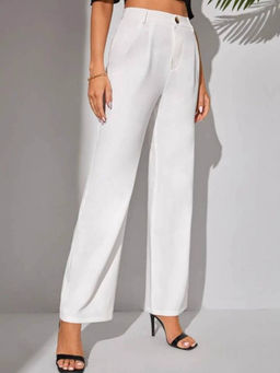 BROADSTAR - Women White Solid Straight Fit Trouser