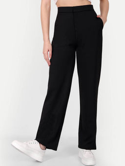 BROADSTAR - Women Black Solid Straight Fit High-Rise Parallel Trouser