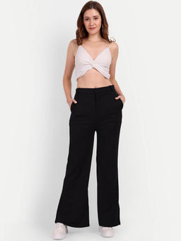 BROADSTAR - Women Black Solid Boot Cut Parallel Trouser