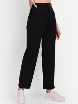 BROADSTAR - Women Black Solid High-Rise Straight Fit Trouser