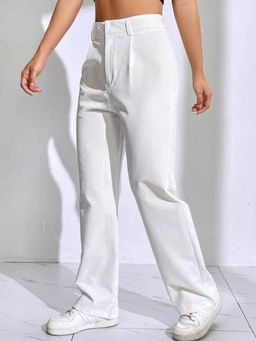 BROADSTAR - Women White Solid Regular Fit High-Rise Trouser