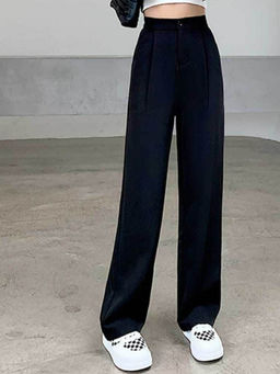 BROADSTAR - Women Black Solid High-Rise Parallel Trouser