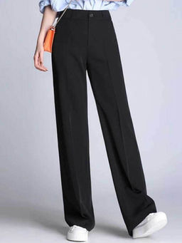 BROADSTAR - Women Black Solid Korean Trouser