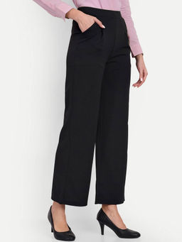 BROADSTAR - Women Black Solid High-Rise Parallel Trouser