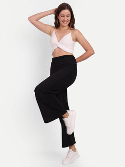 BROADSTAR - Women Black Solid Wide Leg High-Rise Trouser