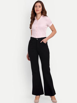 BROADSTAR - Women Black Solid High-Rise Bootcut Trouser