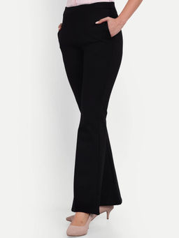BROADSTAR - Women Black Solid High-Rise Bootcut Trouser