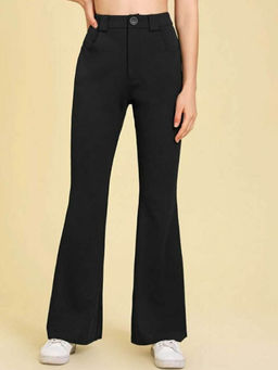 BROADSTAR - Women Black Solid High-Rise Bootcut Stretchable Trouser