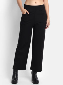 BROADSTAR - Women Black Solid Straight Fit High-Rise Parallel Trouser