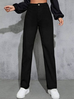 BROADSTAR - Women Black Solid Korean Trouser