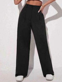 BROADSTAR - Women Black Solid Korean Trouser