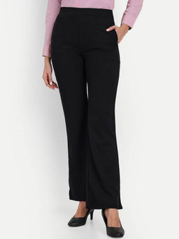 BROADSTAR - Women Black Solid High-Rise Bootcut Trouser
