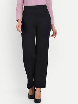 BROADSTAR - Women Black Straight Fit High-Rise Stretchable Formal Trouser