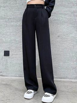 BROADSTAR - Women Black Smart Straight Fit High-Rise Trouser