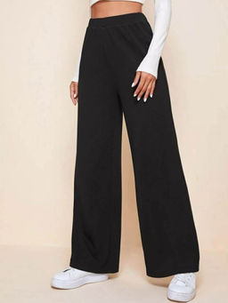 BROADSTAR - Women Black Solid High-Rise Stretchable Parallel Trouser