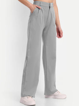 BROADSTAR - Women Grey Solid Straight Fit Trouser