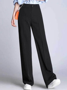 BROADSTAR - Women Black Solid Relaxed Fit High-Rise Easy Wash Trouser