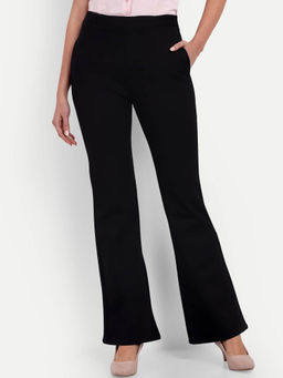 BROADSTAR - Women Black Solid Easy Wash Bootcut Trouser