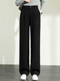 BROADSTAR - Women Black Smart Straight Fit High-Rise Easy Wash Trouser