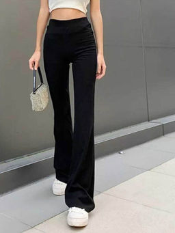 BROADSTAR - Women Black Smart High-Rise Easy Wash Trouser