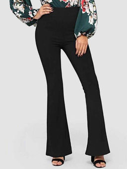 BROADSTAR - Women Black Solid High-Rise Bootcut Trouser