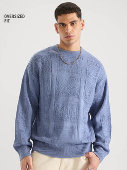The Souled Store - Jacquard Knit Indie Azure Men Oversized Pullover Sweater