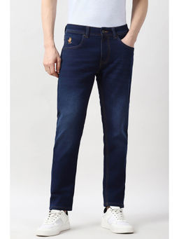 Peter England - Men Navy Blue Mid Wash Jeans