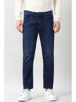 Peter England - Men Navy Blue Mid Wash Jeans