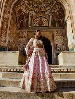Karaj Jaipur - Fiza Pink Gota Patti Embroidered Pure Muslin Lehenga With Blouse And Dupatta