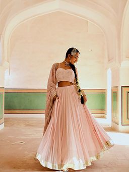 Karaj Jaipur - Inayat Crepe Pink Lehenga With Blouse And Dupatta