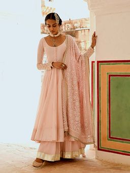 Karaj Jaipur - Inayat Pink Anarkali Kurta With Lehenga And Dupatta