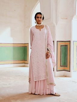 Karaj Jaipur - Inayat Pink Straight Lehenga With Kurta And Dupatta