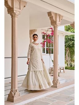 Karaj Jaipur - Chikankari Embroidered Chanderi Lehenga With Kurta And Dupatta