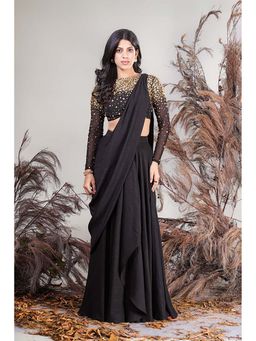 RIRASA - Kavya Black Blouse With Lehenga Attached Dupatta