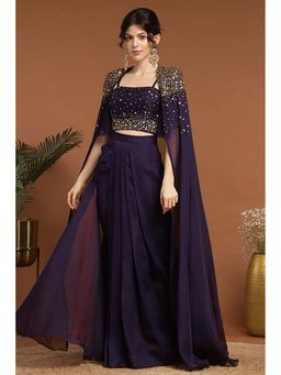 RIRASA - Aniruddha Purple Cape With Crop Top And Skirt