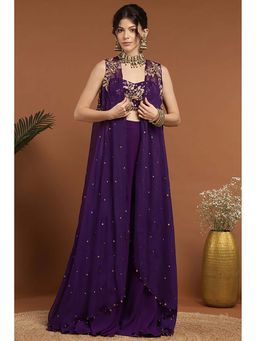 RIRASA - Amrit Purple Cape With Crop Top And Drape Skirt