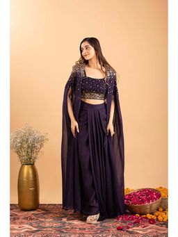 RIRASA - Rangadevi Purple Crop Top With Cape And Skirt
