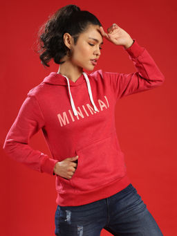 PINACOLADA - Maroon Women Printed Stylish Casual Hooded Sweatshirts