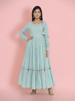 Indian Virasat - Blue Cotton Maxi Dress