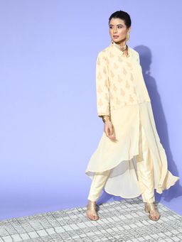 Ziyaa - Ethnic Motifs Georgette Asymmetric Hemline Kurta and Pants (Set of 2)