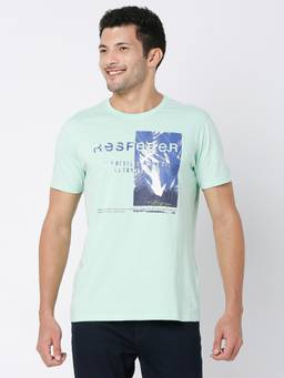 Spykar - Ice Green Cotton Half Sleeve Printed Casual T-Shirt for Men