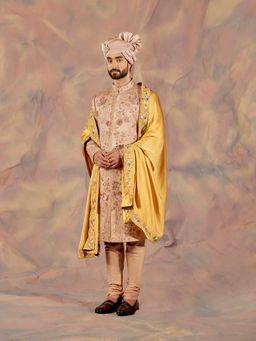 Jatin Malik - Gold Sante Sherwani (Set of 5)