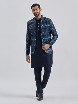 Vastramay - Men Silk Blend Embroidered Kurta with Trouser and Jodhpuri Jacket (Set of 3)