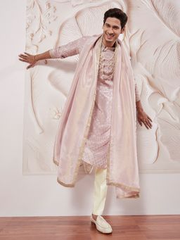 Vastramay - Men Tissue Silk Embroidered Traditional Kurta with Trouser and Dupatta (Set of 3)