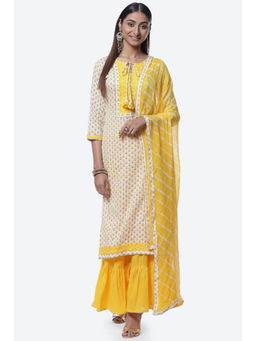 Biba - Yellow Cotton Unstitched Suit (Set of 3)