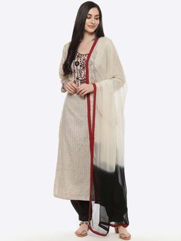 Biba - Brown Cotton Unstitched Suit Set (Set of 3)