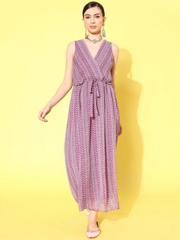 Nayam by lakshita - Mauve Floral Print Chiffon Wrap Maxi Ethnic Dress