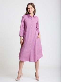 Saffron Threads - Mauve Solid Midi Shirt Dress
